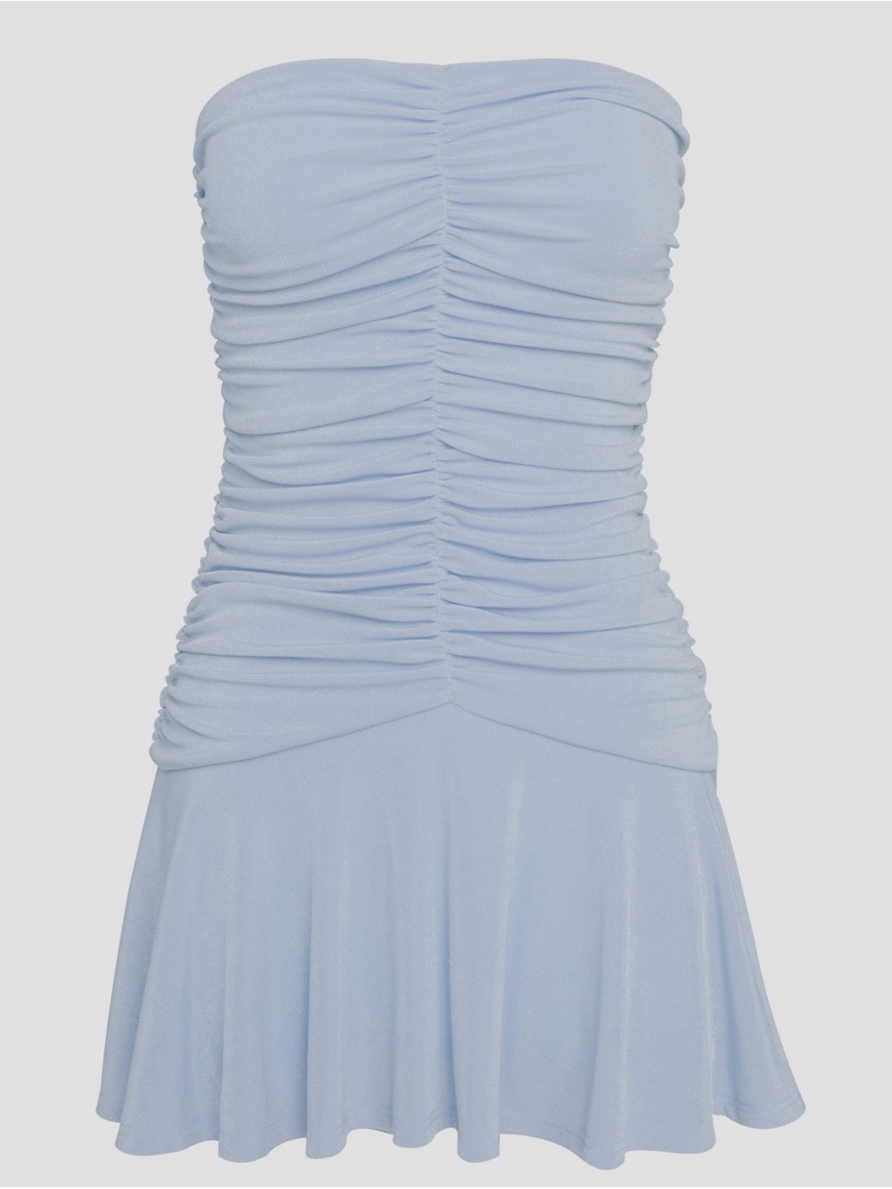 White Fox Boutique Strapless Ruched Light Blue Mini Dress Size XXS